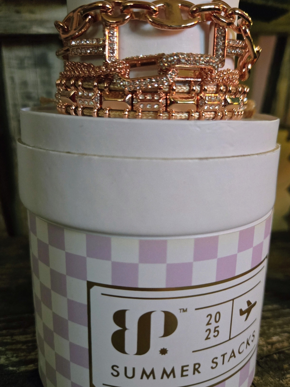 Rose Gold Crystal Stack Bracelet Set